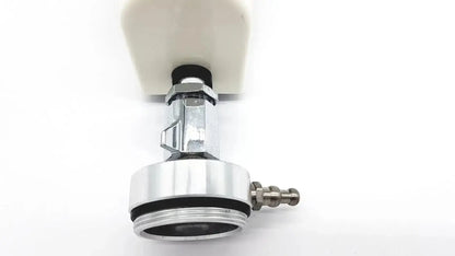 Silver-toned metal faucet adapter with white plastic handle and black rubber seals for ohmeda ohio medical intermittant suctiion regulator unit model 1251