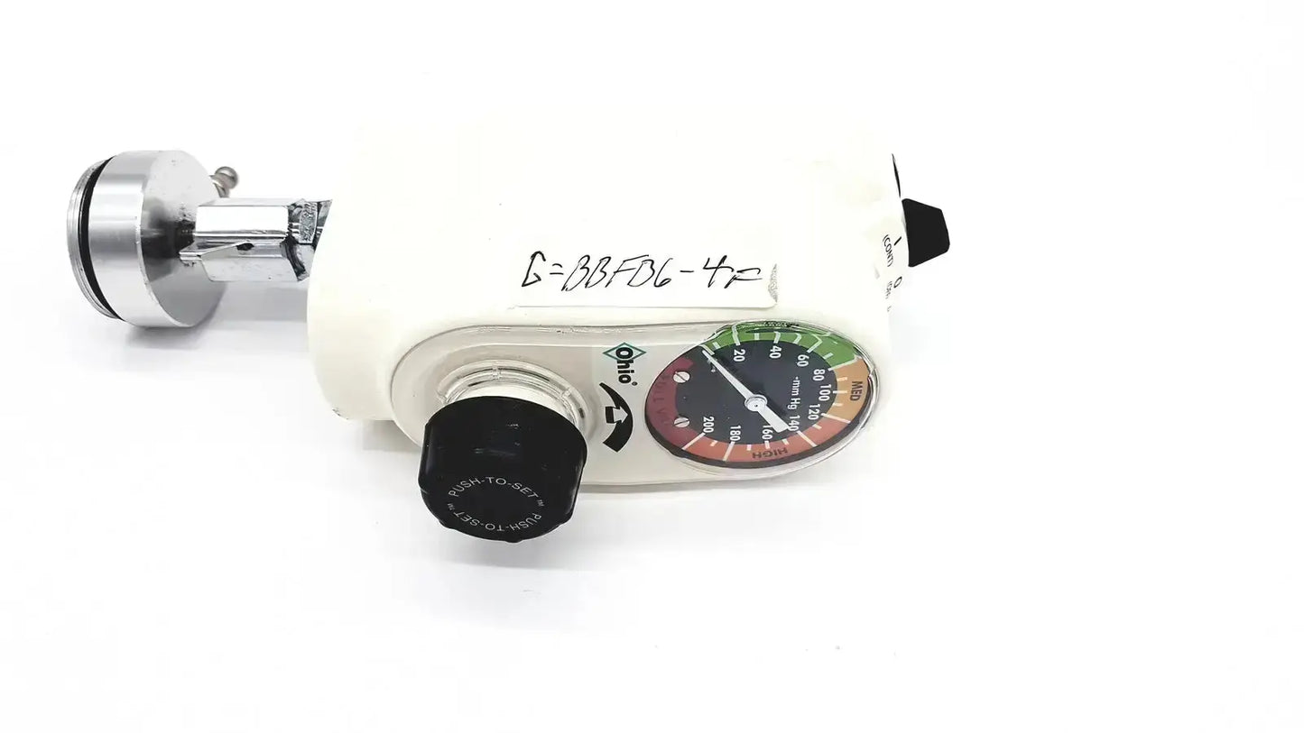 White ohmeda ohio medical intermittant suctiion regulator unit model 1251 with black knob and colorful pressure gauge