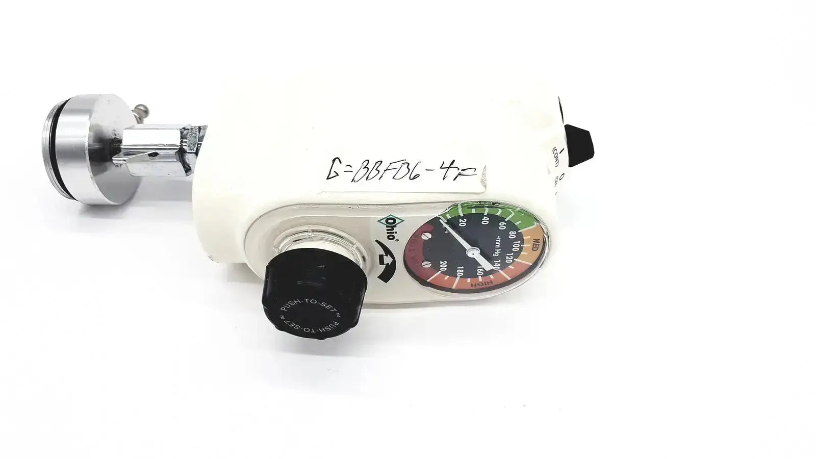 White ohmeda ohio medical intermittant suctiion regulator unit model 1251 with black knob and colorful pressure gauge
