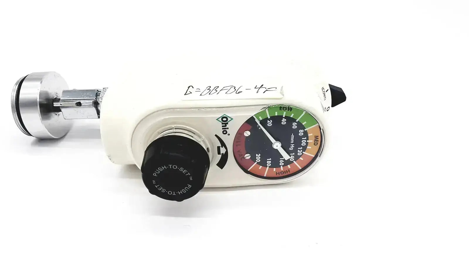 White ohmeda ohio medical intermittent suction regulator unit model 1251 with black knobs and color-coded gauge