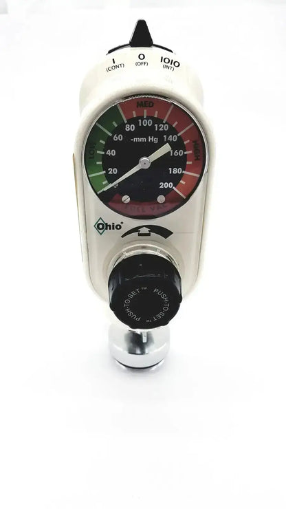 White ohmeda ohio medical intermittent suction regulator unit model 1251 with circular mm hg gauge and black adjustment knob
