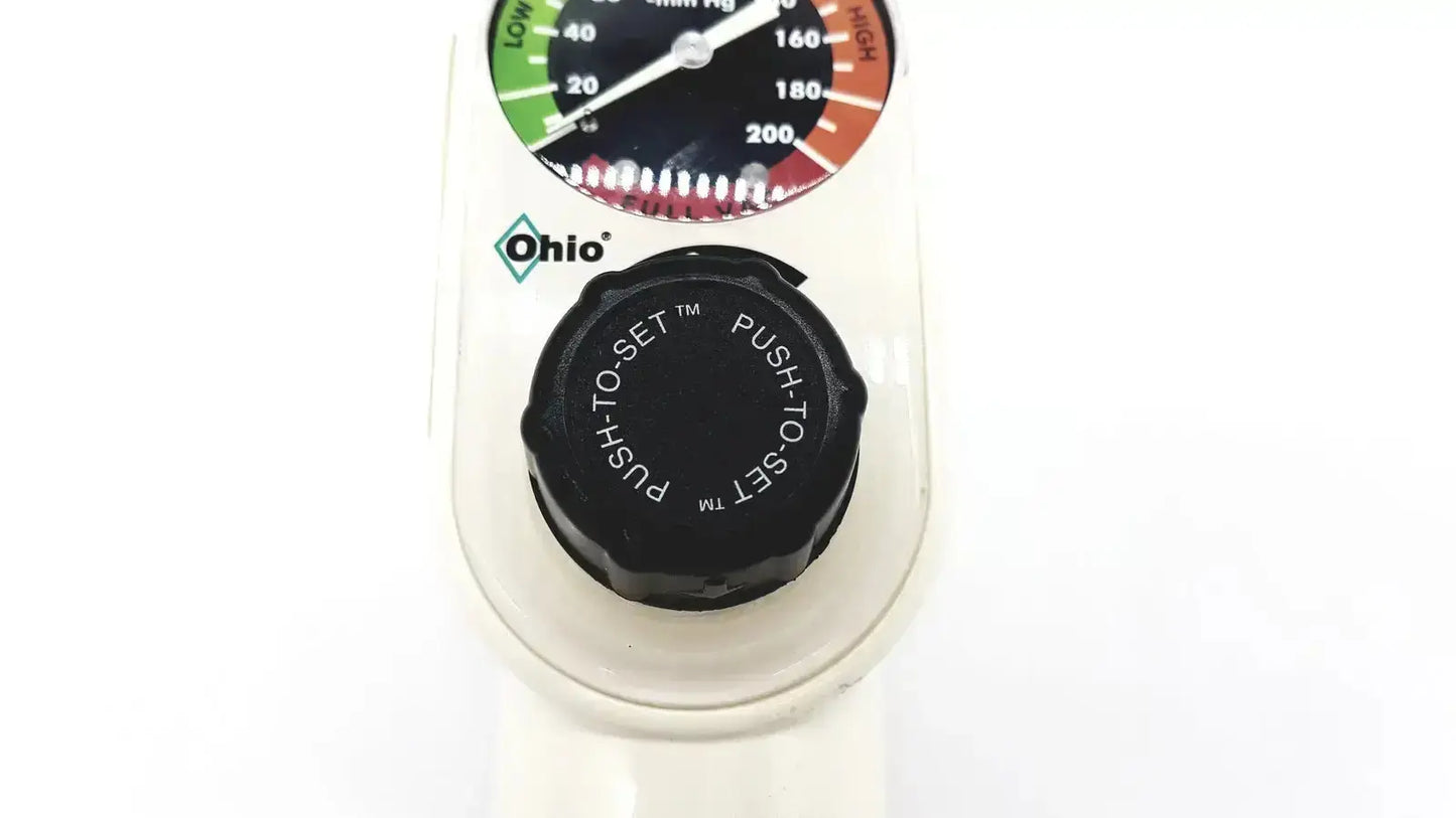 White ohmeda ohio medical intermittent suction regulator unit model 1251 with black push-to-set knob and color gauge