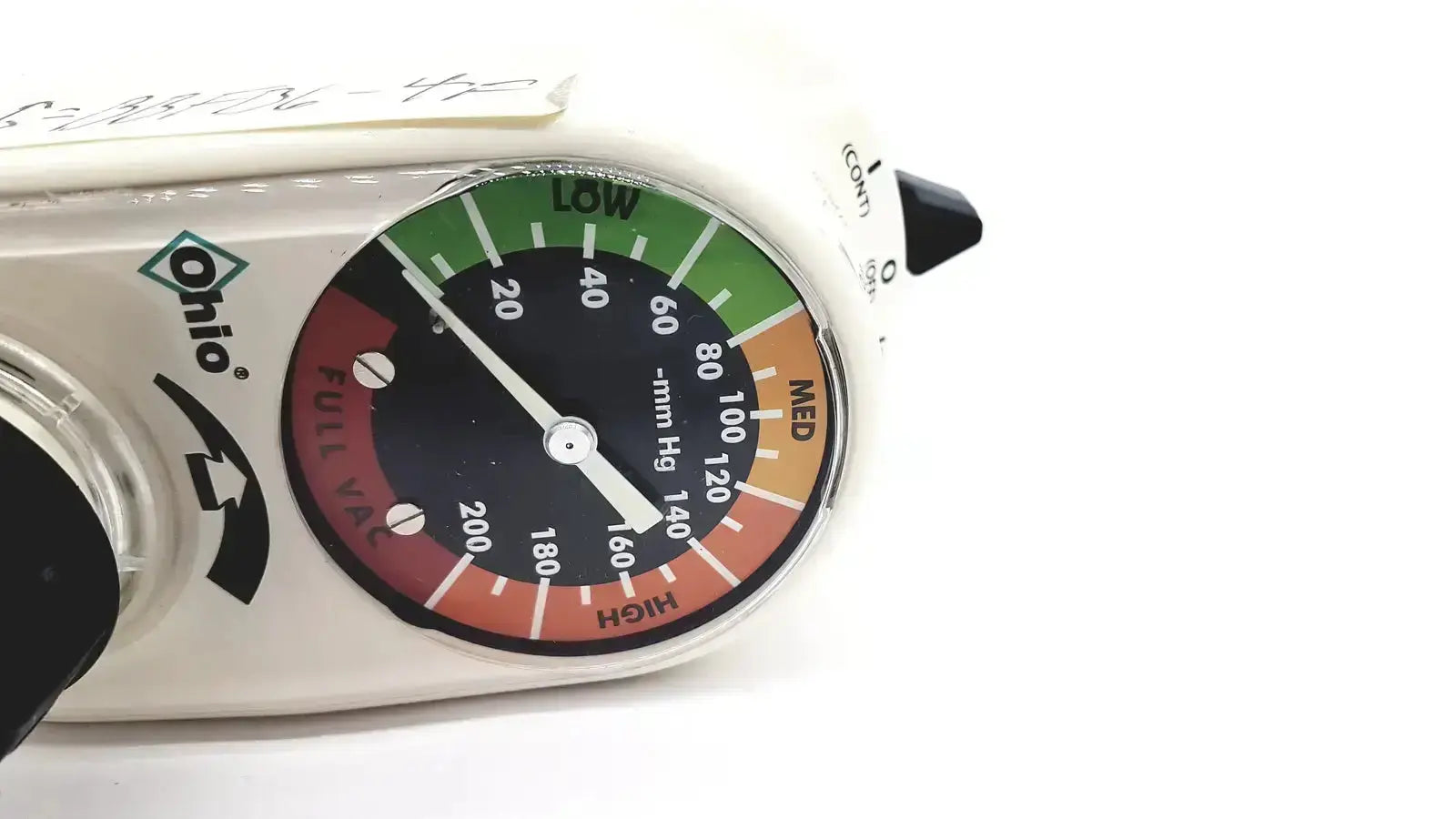 White ohmeda ohio medical manual blood pressure monitor with color-coded dial for ohio medical intermittant suctiion unit model 1251