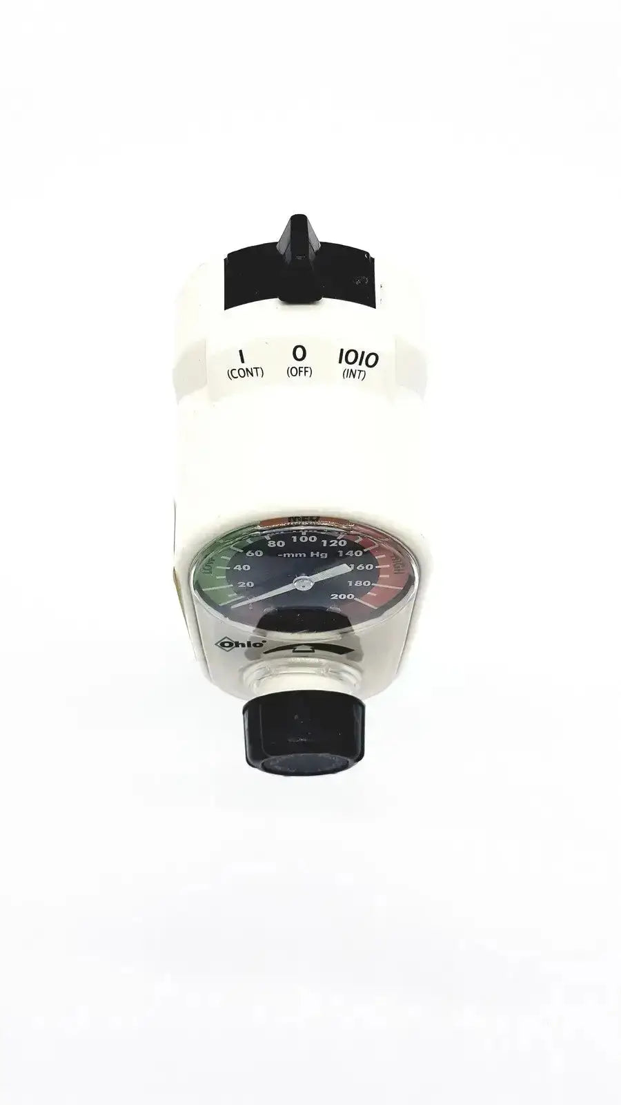 Ohmeda ohio medical white o2 gas flow meter with black caps and mmhg gauge for intermittent suction regulator model 1251