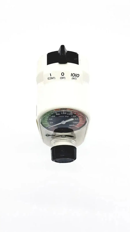 Ohmeda ohio medical white o2 gas flow meter with black caps and mmhg gauge for intermittent suction regulator model 1251