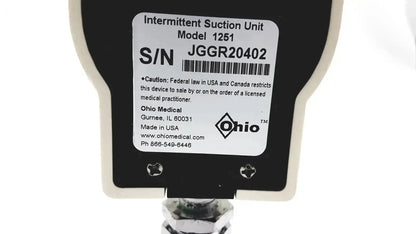Black and white ohio medical intermittant suction unit model 1251 with silver metallic base by ohmeda ohio medical