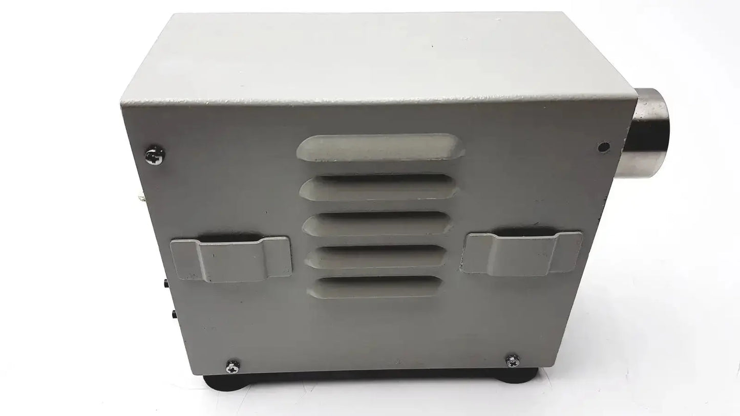 Gray rectangular Olympus MU-1 endoscope maintenance unit with metallic cylindrical outlet and horizontal front ventilation slits