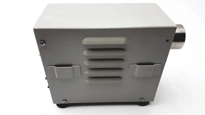 Gray rectangular Olympus MU-1 endoscope maintenance unit with metallic cylindrical outlet and horizontal front ventilation slits
