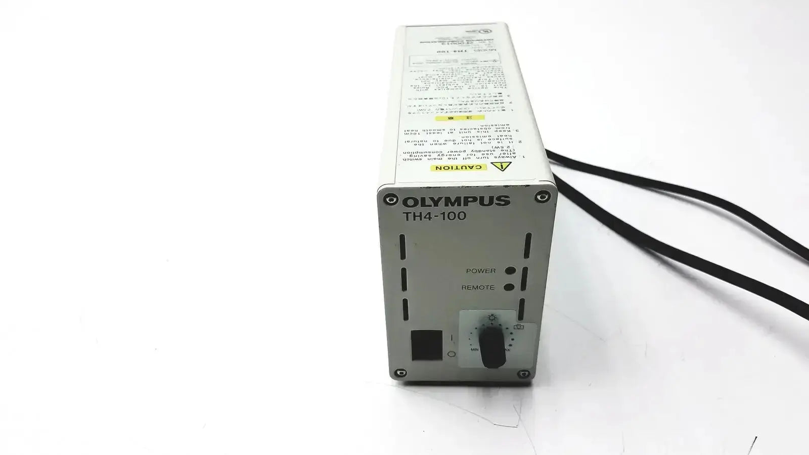 Silver olympus th4-100 halogen power supply unit with black cables and rotary switch for reliable halogen power control