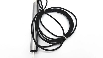 Black coiled cable attached to metallic cylindrical sensor probe of omega ld300-150 lvdt linear position sensor