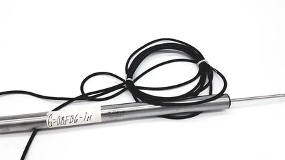 Silver cylindrical omega ld300-150 lvdt linear position sensor with black coiled cable and printed label linear position sensors