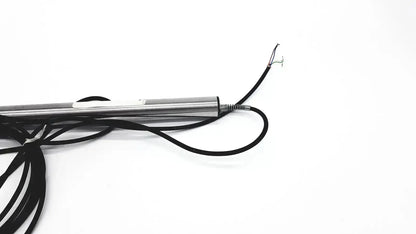Omega ld300-150 lvdt linear position sensor in silver with black coiled cable and exposed wire ends for precise measurement
