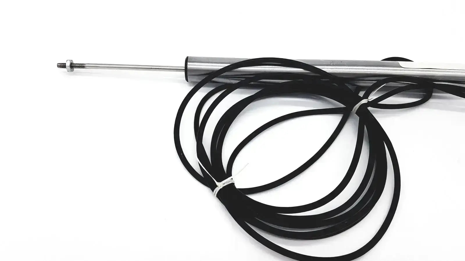 Silver cylindrical omega ld300-150 lvdt linear position sensor with threaded rod and black coiled cable