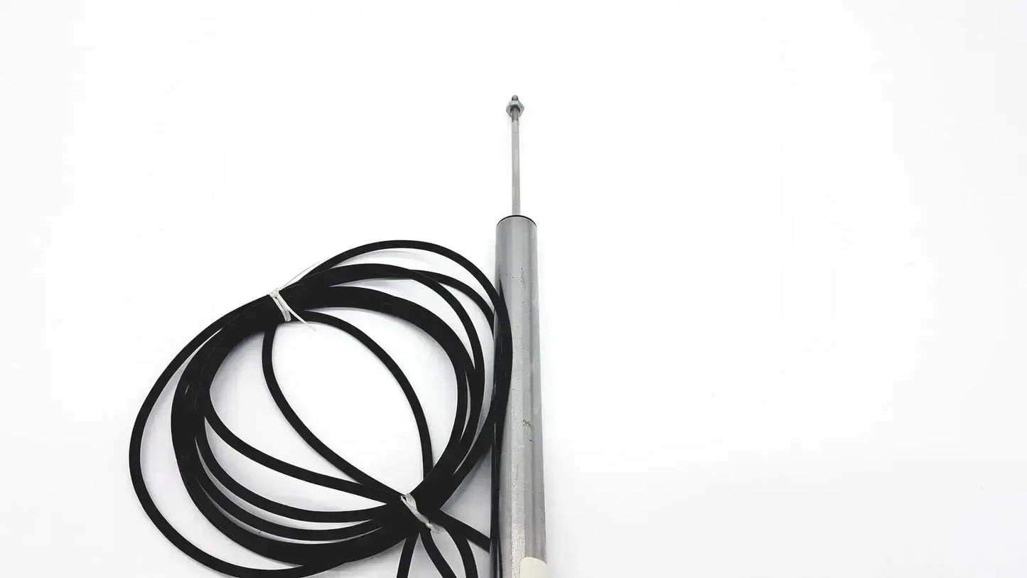 Silver cylindrical omega ld300-150 lvdt linear position sensor with black coiled cable for precise linear position measurement