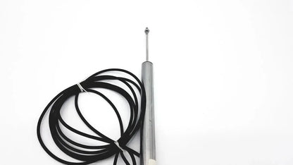 Silver cylindrical omega ld300-150 lvdt linear position sensor with black coiled cable for precise linear position measurement