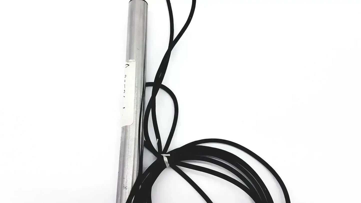 Silver cylindrical omega ld300-150 lvdt linear position sensor with black coiled cable for precise linear measurements