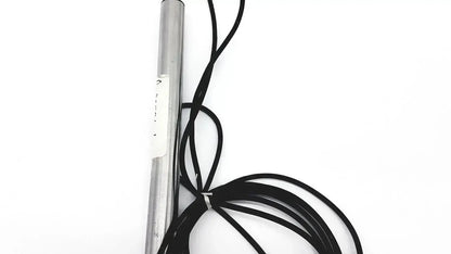 Silver cylindrical omega ld300-150 lvdt linear position sensor with black coiled cable for precise linear measurements