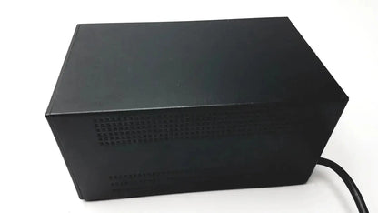 Black rectangular power supply unit with perforated vent and cable for oneac conditioned power pcm550a back side