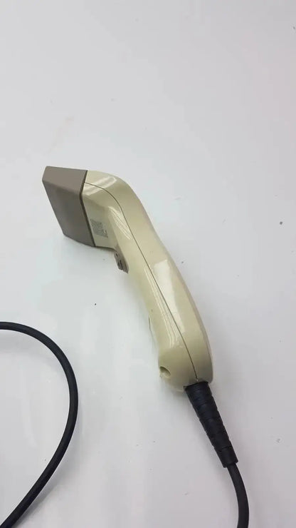 Opticon barcode scanner opt-1125 beige handheld barcode scanner with gray head and black cable for pre owned medical equipment use