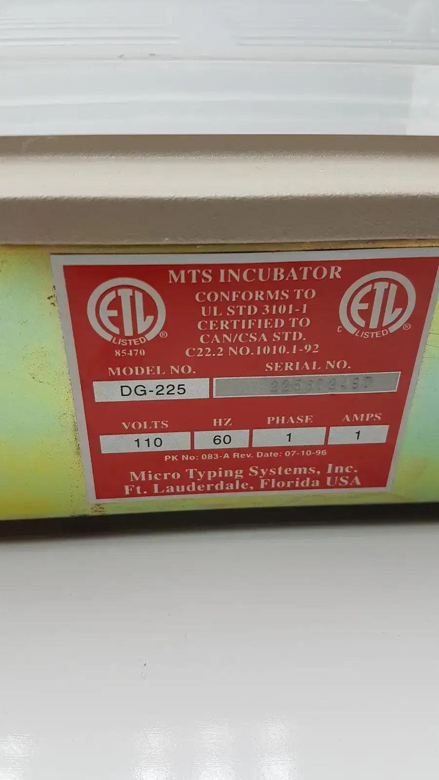 Ortho-Clinical Diagnostics DG-225 MTS Incubator - Laboratory
