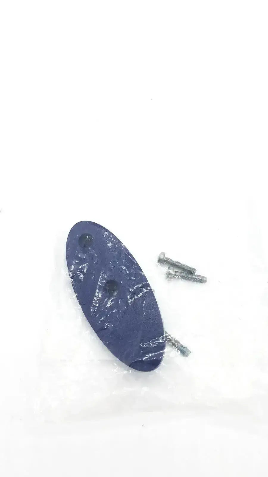 Dark blue oval magnetic base made of plastic with three pre-drilled holes for secure screw mounting