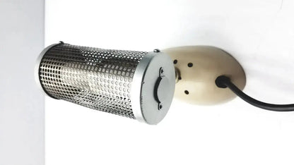 Oxford Labware iii sterilizer with a sleek cylindrical brushed silver perforated metal mesh body wall-mounted lamp