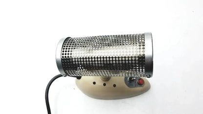 Silver perforated cylindrical hair dryer with beige base and knobs for oxford labware bacti-cinerator iii sterilizer