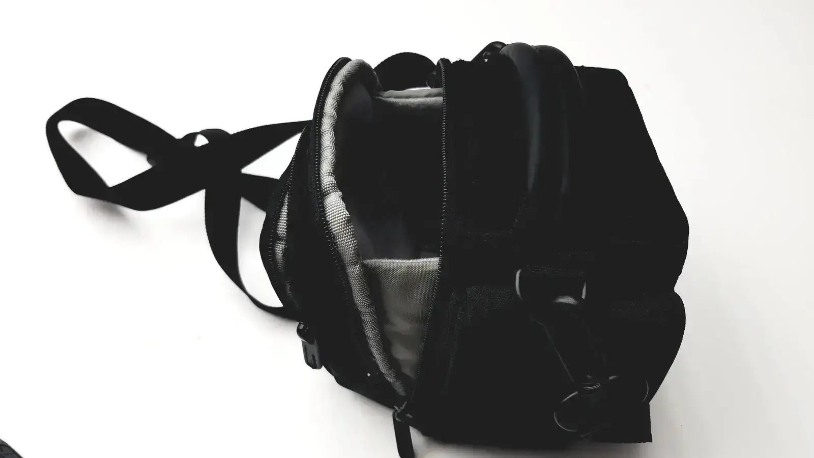 Black nylon camera bag with adjustable shoulder strap and zippered compartments for panasonic model dmc-fz35 digital camera