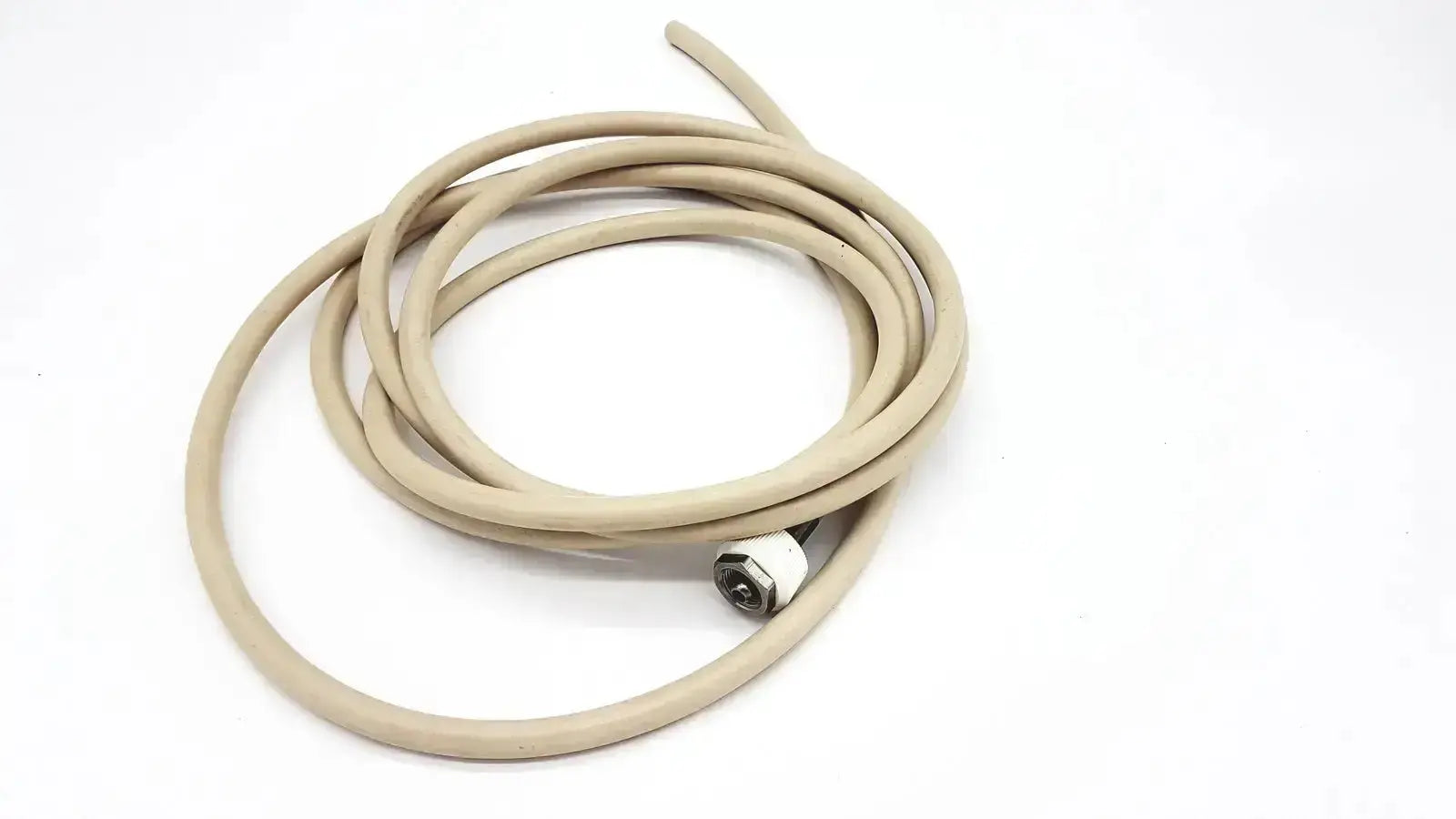 Beige coiled electrically conductive hose with metallic adapter end parker 5159-4 conductive hose product