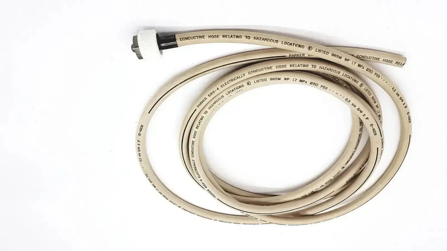 Beige electrically conductive hose parker 5159-4 with black and white connector for hazardous locations use