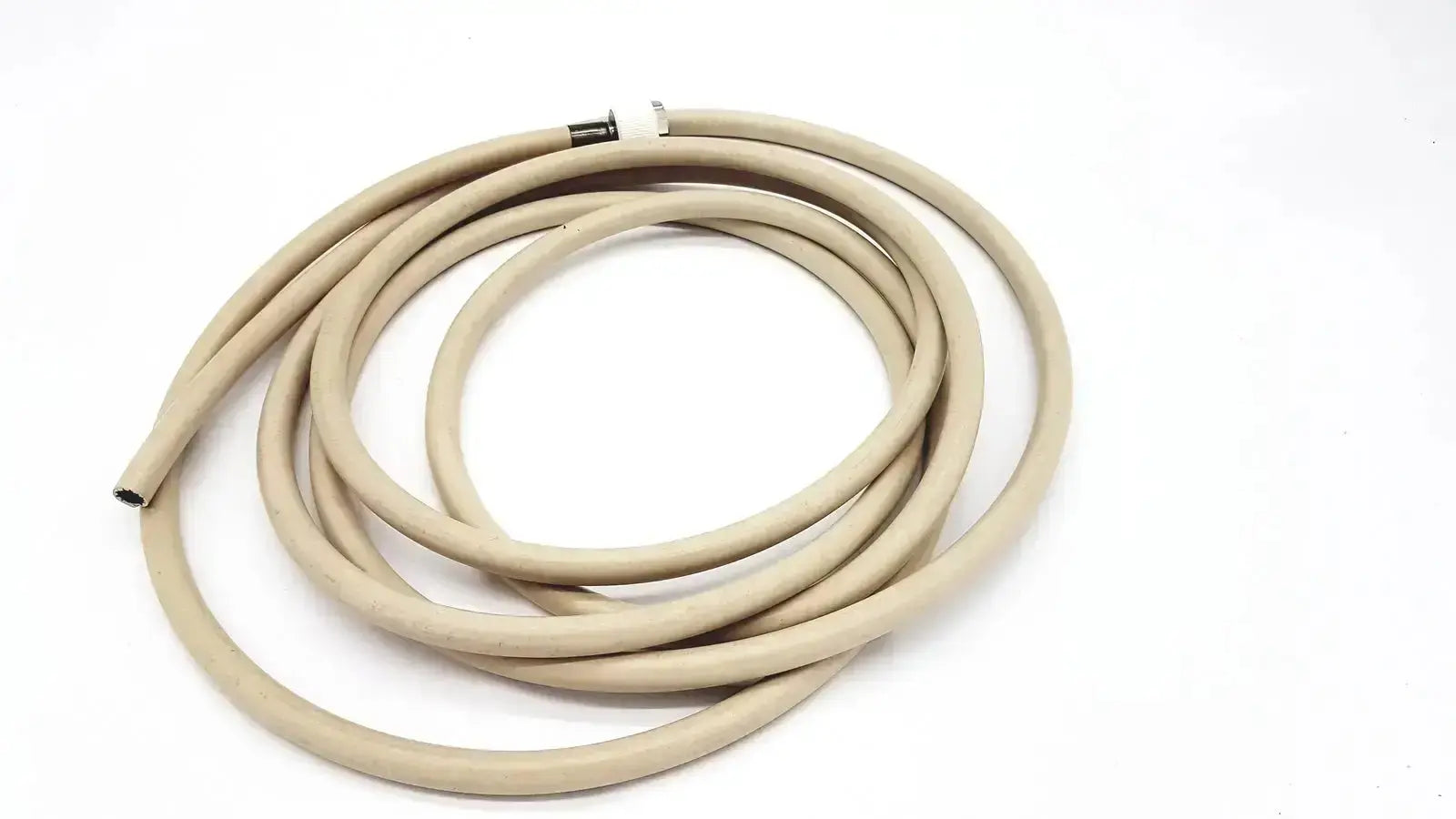 Beige electrically conductive hose with black metal fittings at each end for industrial use parker 5159-4 model