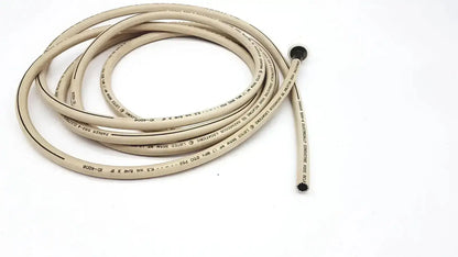 Beige coiled electrically conductive hose with black end caps and printed specifications for industrial use parker 5159-4