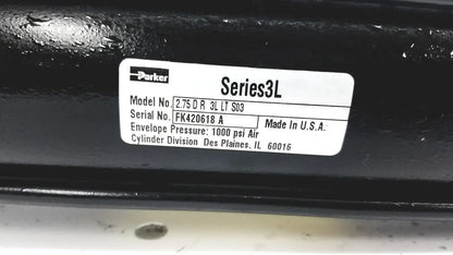 Parker Series 3L Model # 2.75 D R LT S03 1000 PSI Air Hydraulic Cylinder