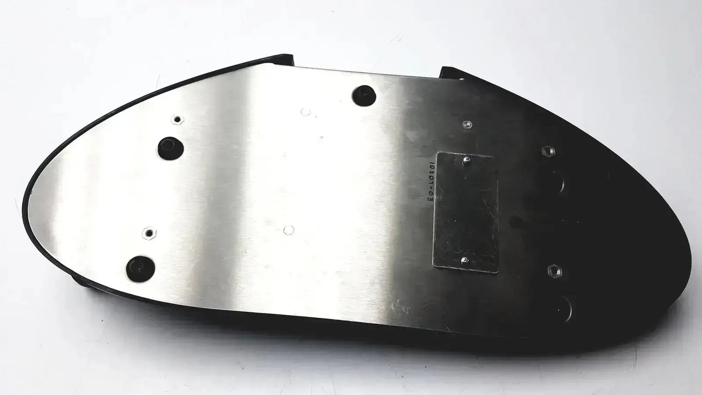 Black and silver metallic scooter deck of parker vision jsc-2100 shot director controller with sleek oval design