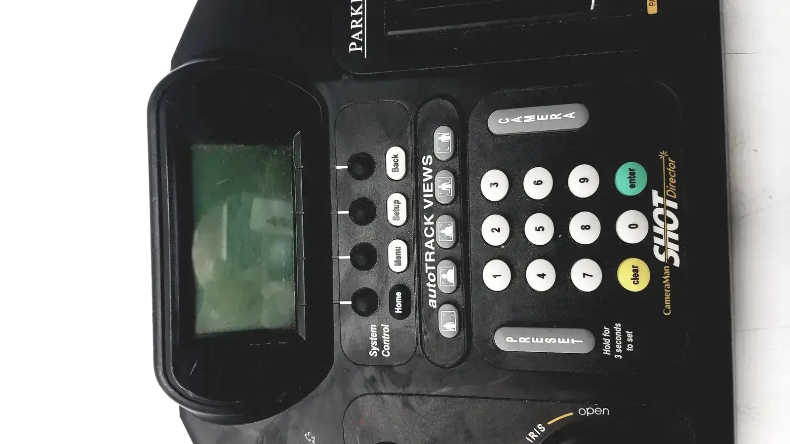 Black plastic parker vision jsc-2100 man shot director controller with green screen and white buttons for camera man shot use