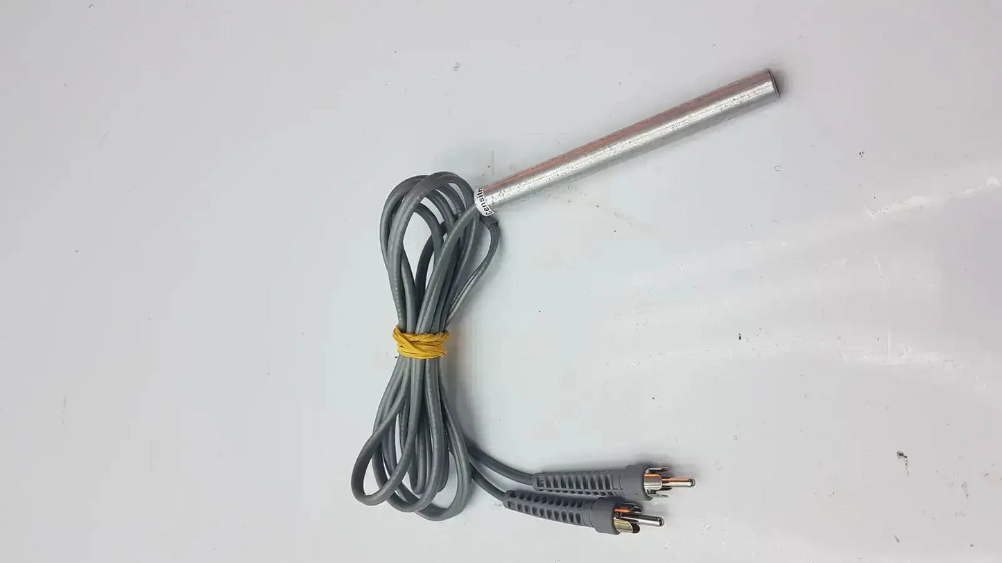 Gray parks medical electronics mhz pencil doppler probe cable with metallic probe and two audio video connectors bundled by yellow tie
