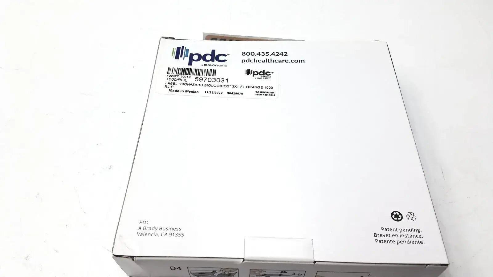 PDC 59703031 Label Biohazard Biologicos Hazard Identity 3 x 1 FL Orange 1000 - Labels