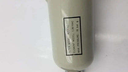 Light gray cylindrical filter element peak scientific a20rac model with black label showing e361rac specifications