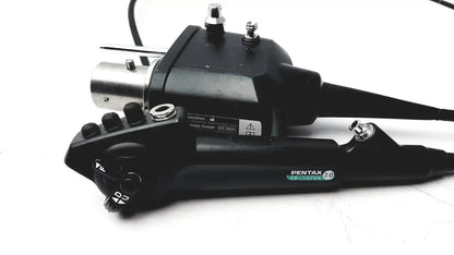 Black pentax eb 1570k bronchoscope endoscopy endoscope with metallic silver connector and control knobs on handle