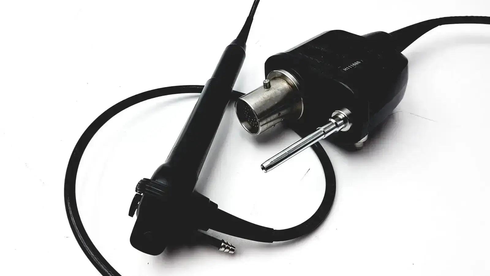Black Pentax EB 1570K bronchoscope endoscopy endoscope with flexible probe and rectangular control unit with metallic connectors