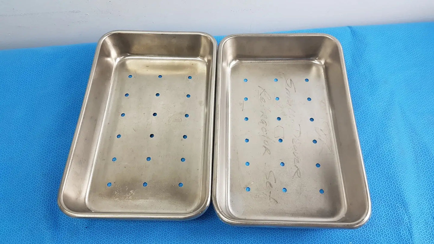 Perforated Stainless Steel Holloware Instrument Tray Box — lot of 2