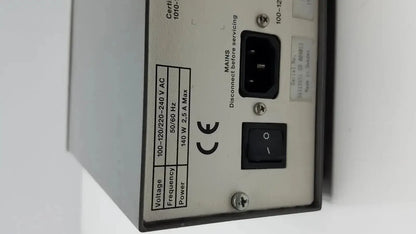 Black electrophoresis power supply back with ac input socket toggle switch and white voltage labeling pharmacia biotech eps 600