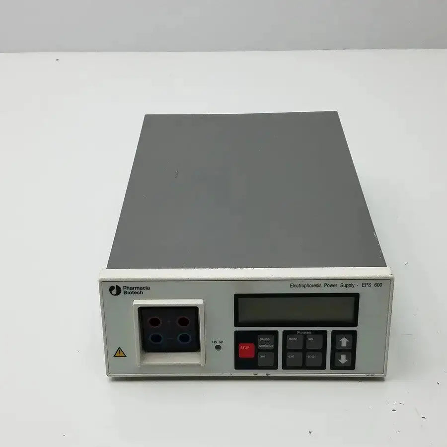 Gray rectangular pharmacia biotech electrophoresis power supply eps 400 with digital display and control buttons for electrophoresis power
