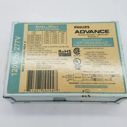 Philips advance smartmate icf-2s42-m2-ld programmed start electronic ballast in beige and teal box for lighting control