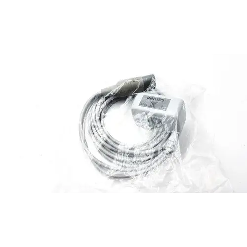 Philips brand medical cable with a metallic connector and coiled gray tubing, packaged in clear plastic.