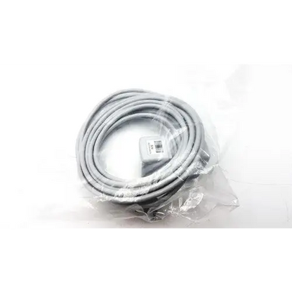 Gray coiled cable with a gray connector, packaged in clear plastic.