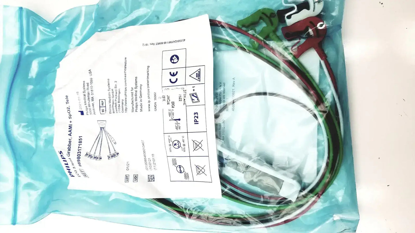 Philips ECG 5 Lead Grabber AAMI + SpO2 Tele 989803171851 - Leadwire