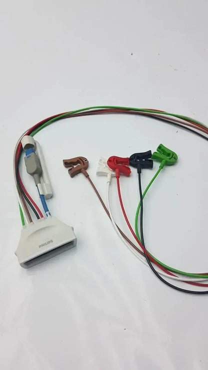 Philips ECG 5 leads grabber set with multi-colored wires and clips for AAMI SpO2 telemetry hospital surplus use