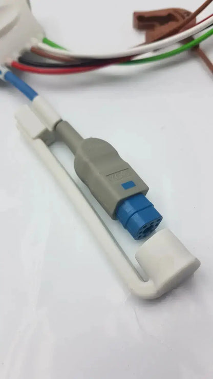 Gray and blue medical-grade fiber optic leads grabber with white housing for philips ecg telemetry hospital surplus