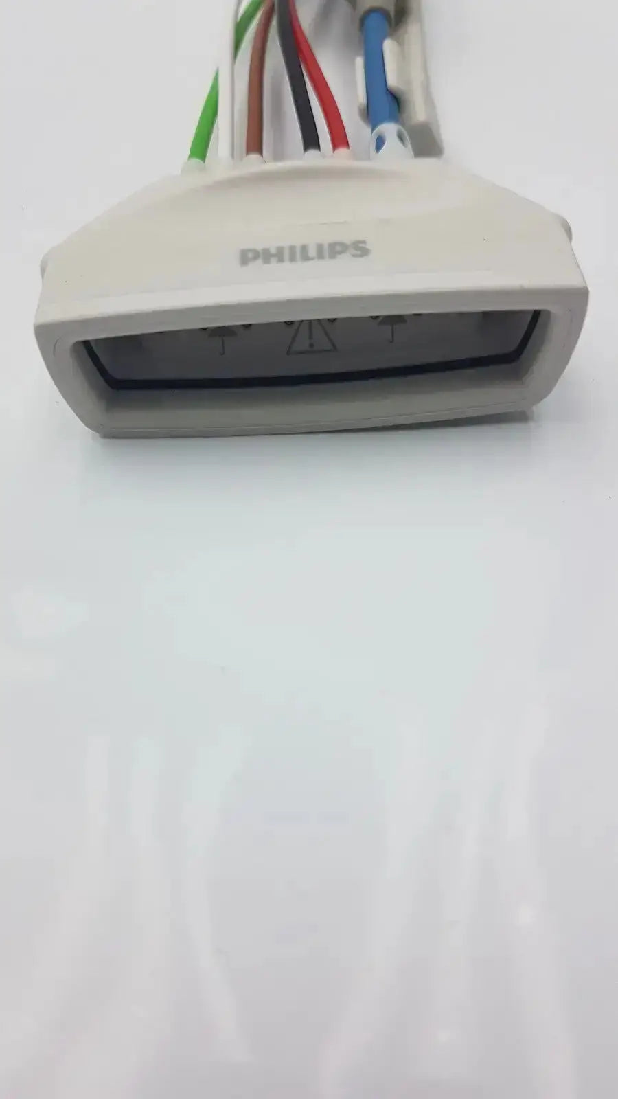 Beige Philips ECG leads grabber cable management box with multiple colored wires for hospital surplus telemetry use